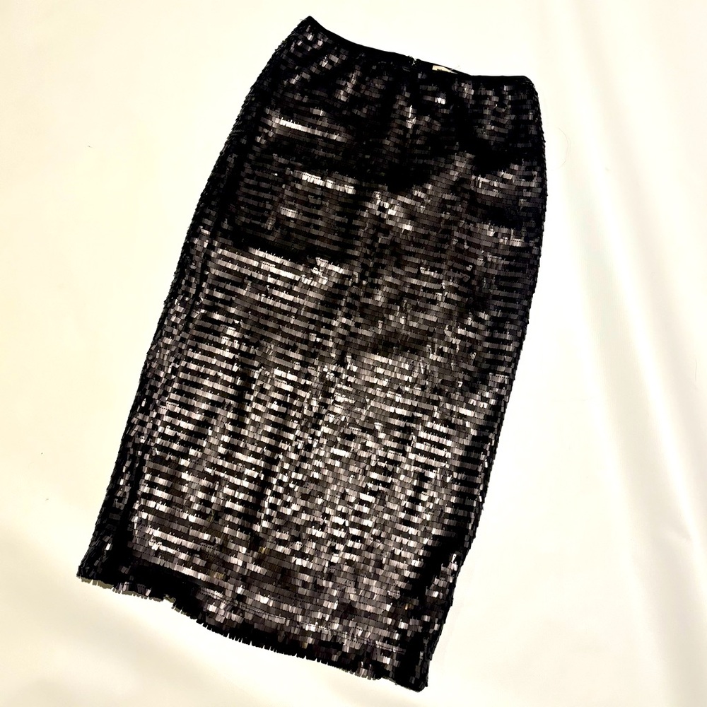Silence+Noise Urban Outfitters Skirt Size 0 Sequin Black Midi Split Back